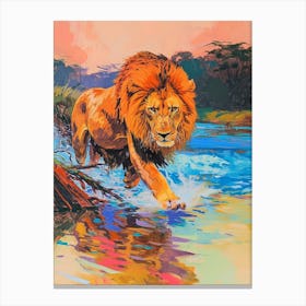 Masai Lion Crossing A River Fauvist Painting 2 Canvas Print