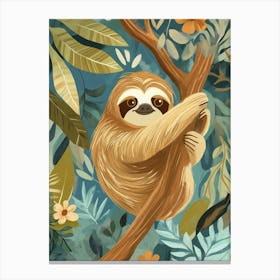 Sloth Hanging Onto A Tree Branch Canvas Print