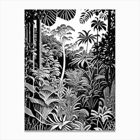 Nong Nooch Tropical Botanical Garden, Thailand Linocut Black And White Vintage Canvas Print