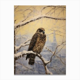 Vintage Winter Animal Painting Falcon 2 Canvas Print