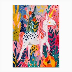 Floral Fauvism Style Dotted Unicorn 2 Canvas Print