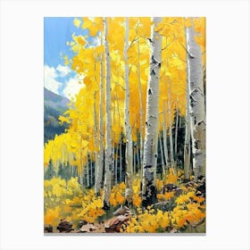 Birch Trees in Fall | Aspen British Columbia American National Park Painting | Yellow Autumn Leaves Canvas Print