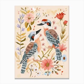 Folksy Floral Animal Drawing Kookaburra Canvas Print