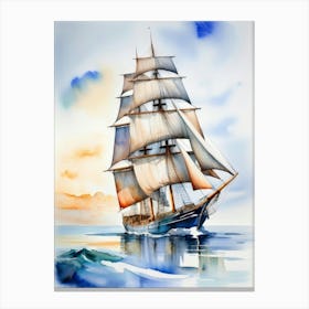 Sailing ship on the sea, watercolor painting 9 Canvas Print