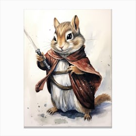 Chipmunk As A Jedi Watercolour 4 Canvas Print