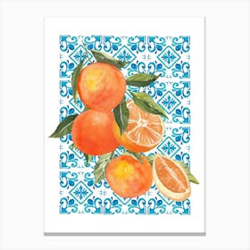 Orange and Blue Tile Print Canvas Print