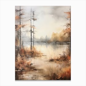 Lake In The Woods In Autumn, Painting 72 Canvas Print