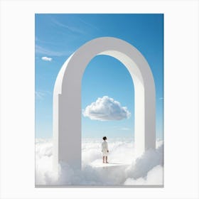 Cumulus Clouds Morph Into An Abstract Cartoon Style Portal Where A Solitary Figure Levitates Their (5) Canvas Print