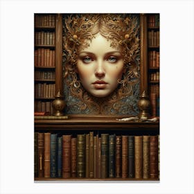 Woman In A Library Canvas Print