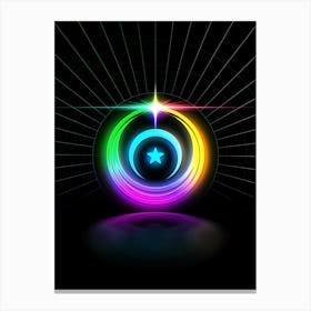 Neon Geometric Glyph in Candy Blue and Pink with Rainbow Sparkle on Black n.0289 Canvas Print