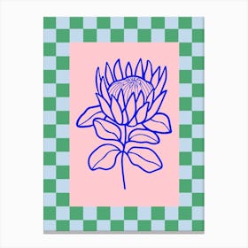 Modern Checkered Flower Poster Blue & Pink 8 Canvas Print