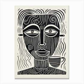 Coffee Face Linocut Inspired 1 Canvas Print