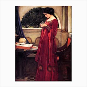 Crystal Ball 1902 by John William Waterhouse in HD "Woman in Red Dress with Crystal Ball and Skull" Canvas Print