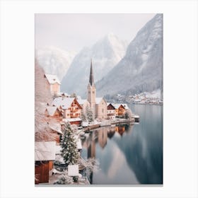 Dreamy Winter Painting Hallstatt Austria 3 Canvas Print