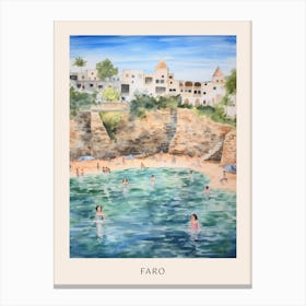 Swimming In Faro Portugal Watercolour Poster Canvas Print