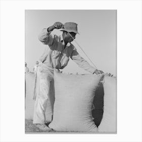 Sewing Bags Of Rice At Thresher Near Crowley, Louisiana By Russell Lee Canvas Print