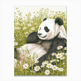 Giant Panda Resting In A Field Of Daisies Storybook Illustration 8 Canvas Print
