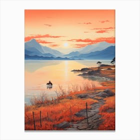 Lake Toya In Hokkaido, Ukiyo E Drawing 1 Canvas Print