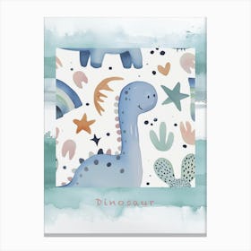 Starry Dinosaur Muted Pastels Pattern 4 Poster Canvas Print