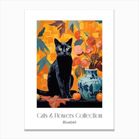 Cats & Flowers Collection Bluebell Flower Vase And A Cat, A Painting In The Style Of Matisse 0 Canvas Print