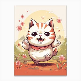 Kawaii Cat Drawings Running 3 Canvas Print