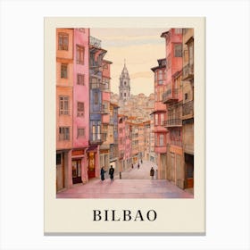 Bilbao Spain 2 Vintage Pink Travel Illustration Poster Canvas Print