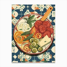 Mediterranean Mezze Platter On A Tiled Background Canvas Print