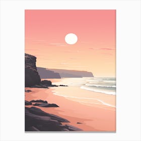 Illustration Of Gwithian Beach Cornwall In Pink Tones 1 Canvas Print