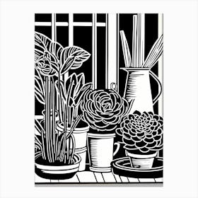Lion cut inspired Black and white Garden plants & flowers art, Gardening art, 240 Canvas Print