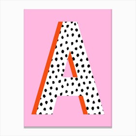 Letter A Initial Spotty On Pink Canvas Print
