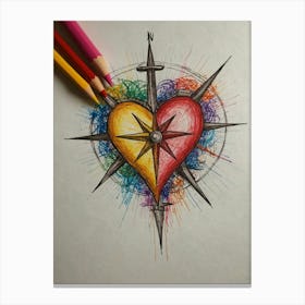 Heart With Compass 1 Canvas Print