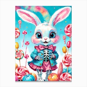 Cute Skeleton Rabbit With Candies Painting (14) Canvas Print