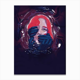 Underwater, Sad eyes, Girl Portrait, Drowning, Dark water, Art Print Canvas Print