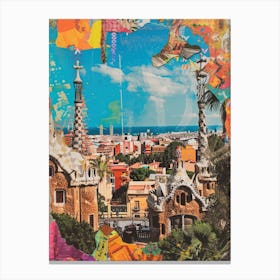 Barcelona   Retro Collage Style 3 Canvas Print