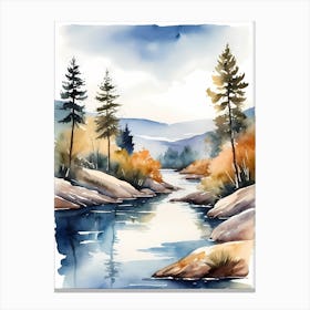 Landscape River Watercolor Painting (13) Canvas Print
