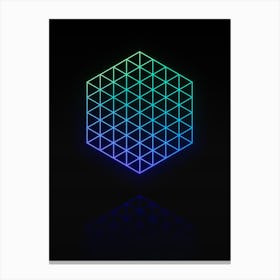 Neon Blue and Green Abstract Geometric Glyph on Black n.0328 Canvas Print