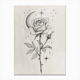English Rose Moon And Stars Line Drawing 1 Canvas Print