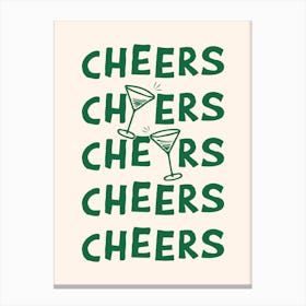 Cheers Cocktail Drinks in Green and Linen White Canvas Print