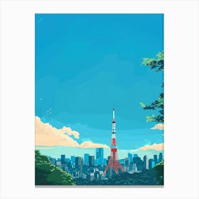 Tokyo Tower 1 Colourful Illustration Canvas Print