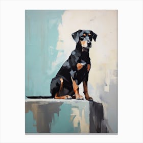 A Black Dog, Painting In Light Teal And Brown 2 Canvas Print