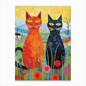 Cats In The Field With A Medieval Village In The Background 4 Canvas Print