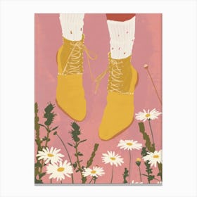 Woman Yellow Shoes With Flowers 5 Canvas Print
