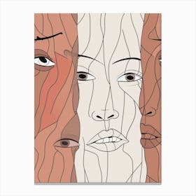 Copper & White Abstract Face Drawing 1 Canvas Print