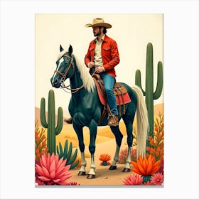 Cowboy On Horseback Bohemian Art Canvas Print