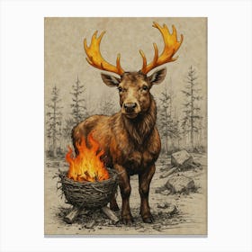 Deer With Fire Canvas Print