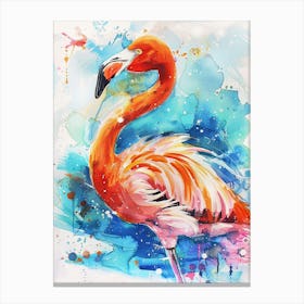 Flamingo Colourful Watercolour 2 Canvas Print