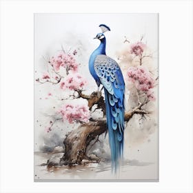 Peacock, Japanese Brush Painting, Ukiyo E, Minimal 5 Canvas Print