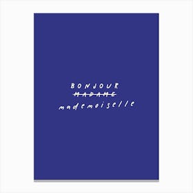 Bonjour Mademoiselle, Navy Blue Canvas Print