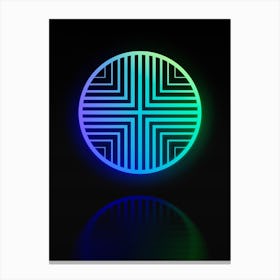 Neon Blue and Green Abstract Geometric Glyph on Black n.0192 Canvas Print
