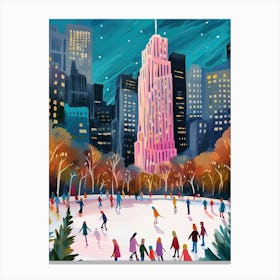 New York The Rink At Rockefeller Center Winter Christmas Travel Painting Canvas Print